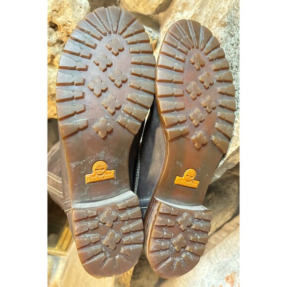 TIMBERLAND Brown Leather Tall Riding Pull-On Lug Sole Wood Grain Heel Boots W9 - Picture 7 of 8